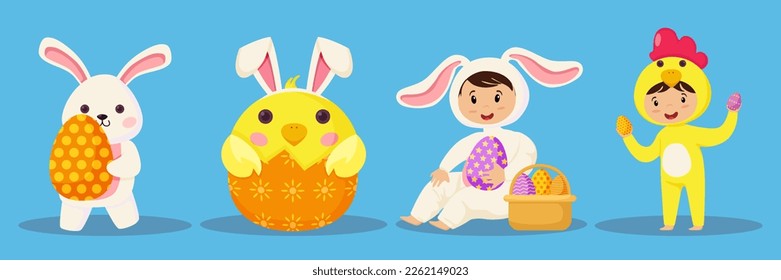 Feliz Pascua lindo juego de vectores de caricatura. El concepto de festival y fiesta cultural.
