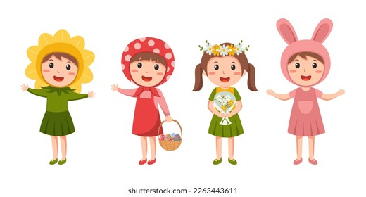 Happy Easter cute cartoon character vector set. Festival and cultural holiday concept