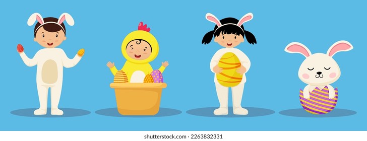 Happy Easter cute cartoon character vector set. Festival and cultural holiday concept