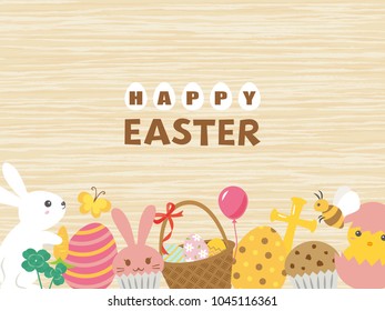Happy easter cute cartoon vector frame.