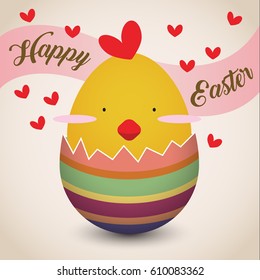 happy easter - cute chick out from egg