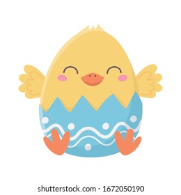 happy easter, cute chicken in eggshell decoration cartoon vector illustration