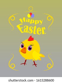 happy easter cute chicken as holiday greeting card vector illustration