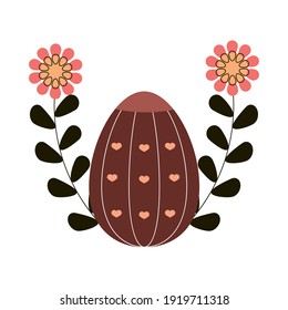 happy easter cute egg with hearts and flowers vector illustration white background