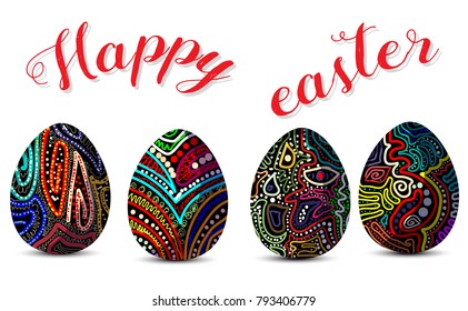 Happy Easter.Set of Cute Easter eggs  with different texture on a isolate background for easter festival Vector illustration 