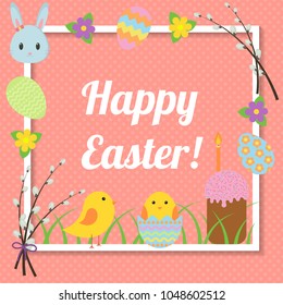 Happy Easter. Cute greeting card with traditional Easter symbols.