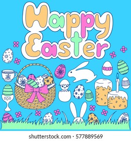 Happy Easter cute greeting card. Vector illustration.