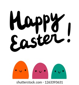 Happy easter cute hand drawn illustration with family of eggs