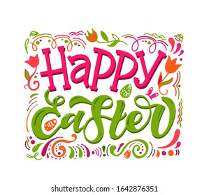 Happy Easter - cute hand drawn doodle lettering banner. Inspiration motivation quote. Lettering art postcard.