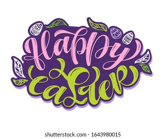 Feliz Pascua - linda tarjeta postal con doodle dibujado a mano. Tarjeta de saludo de vacaciones.