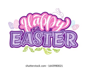Feliz Pascua - linda tarjeta postal con doodle dibujado a mano. Tarjeta de saludo de vacaciones.