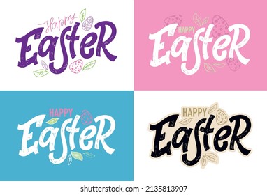 Feliz Pascua - afiche de doodle dibujado a mano. Juego de etiquetas de Pascua.