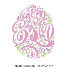 Happy Easter! Cute hand drawn doodle lettering quote about egg hunt. Lettering for t-shirt design, mug print, bag print, clothes fashion. 100% hand drawn vector image.