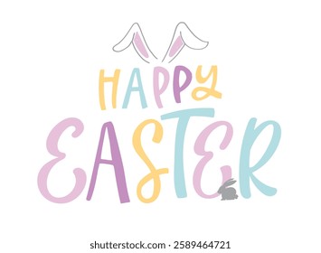 Happy Easter! Cute hand drawn doodle lettering quote about egg hunt. Lettering for t-shirt design, mug print, bag print, clothes fashion. 100% hand drawn vector image.