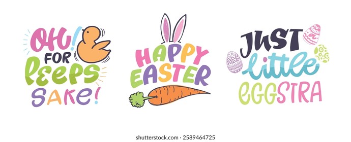 Happy Easter! Cute hand drawn doodle lettering quote about egg hunt. Lettering for t-shirt design, mug print, bag print, clothes fashion. 100% hand drawn vector image.