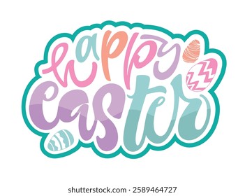 Happy Easter! Cute hand drawn doodle lettering quote about egg hunt. Lettering for t-shirt design, mug print, bag print, clothes fashion. 100% hand drawn vector image.