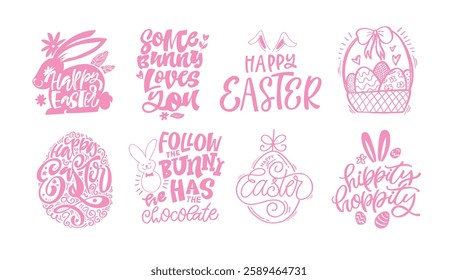 Happy Easter! Cute hand drawn doodle lettering quote about egg hunt. Lettering for t-shirt design, mug print, bag print, clothes fashion. 100% hand drawn vector image.