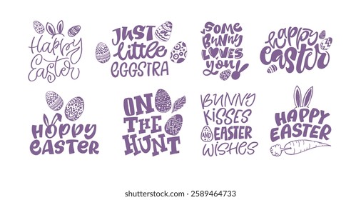 Happy Easter! Cute hand drawn doodle lettering quote about egg hunt. Lettering for t-shirt design, mug print, bag print, clothes fashion. 100% hand drawn vector image.