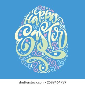 Happy Easter! Cute hand drawn doodle lettering quote about egg hunt. Lettering for t-shirt design, mug print, bag print, clothes fashion. 100% hand drawn vector image.