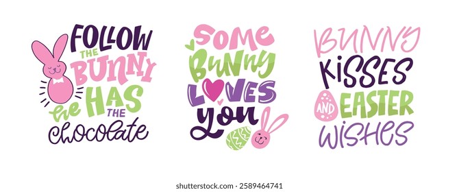 Happy Easter! Cute hand drawn doodle lettering quote about egg hunt. Lettering for t-shirt design, mug print, bag print, clothes fashion. 100% hand drawn vector image.