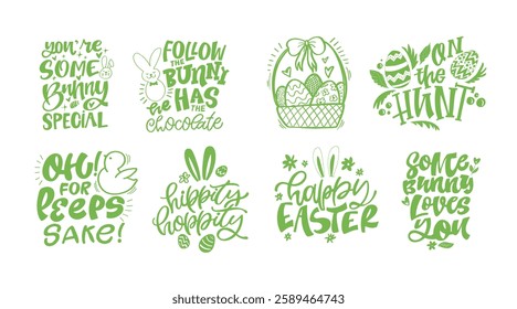 Happy Easter! Cute hand drawn doodle lettering quote about egg hunt. Lettering for t-shirt design, mug print, bag print, clothes fashion. 100% hand drawn vector image.