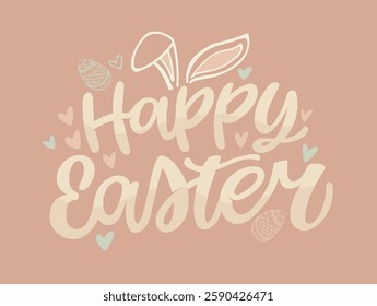 Happy Easter! Cute hand drawn doodle lettering quote about egg hunt. Lettering for t-shirt design, mug print, bag print, clothes fashion. 100% hand drawn vector image.