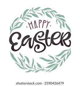 Happy Easter! Cute hand drawn doodle lettering quote about egg hunt. Lettering for t-shirt design, mug print, bag print, clothes fashion. 100% hand drawn vector image.