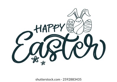 Happy Easter! Cute hand drawn doodle lettering quote about egg hunt. Lettering for t-shirt design, mug print, bag print, clothes fashion. 100% hand drawn vector image.