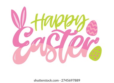 Happy Easter! Cute hand drawn doodle lettering quote about egg hunt. Lettering for t-shirt design, mug print, bag print, clothes fashion. 100% hand drawn vector image.