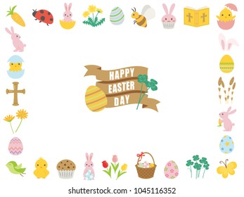 Happy easter cute icon vector frame.