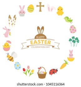 Happy easter cute icon vector frame.