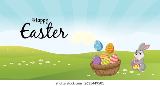 Happy Easter cute landscape scene background