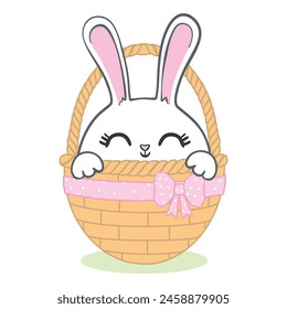 Happy Easter to the cute little bunnies. A color flat vector illustration highlighted on a white background. A cartoon character.