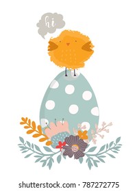 Happy easter. Cute little chick. Hand drawn vector illustration