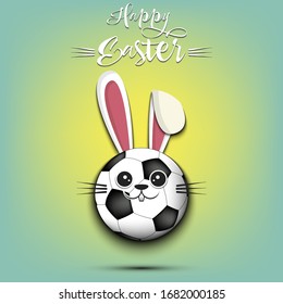 Happy Easter. Cute muzzle rabbit in the form of a soccer ball. Easter bunny on an isolated background. Pattern for greeting card, banner, poster, ad, invitation. Vector illustration