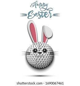 Happy Easter. Cute muzzle rabbit in the form of a golf ball. Easter bunny on an isolated background. Pattern for greeting card, banner, poster, ad, invitation. Vector illustration