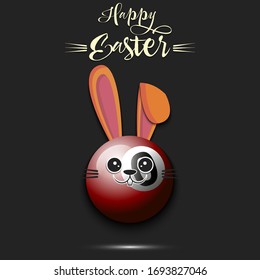 Happy Easter. Cute muzzle rabbit in the form of a billiard ball. Easter bunny on an isolated background. Pattern for greeting card, banner, poster, ad, invitation. Vector illustration