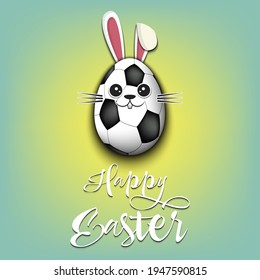 Happy Easter. Cute Muzzle rabbit in the form of a soccer ball and egg. Easter bunny on an isolated background. Pattern for greeting card, banner, poster, ad, invitation. Vector illustration