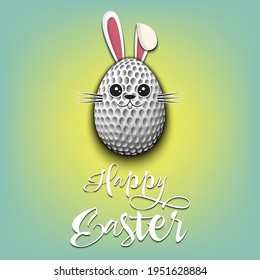 Happy Easter. Cute Muzzle rabbit in the form of a golf ball and egg. Easter bunny on an isolated background. Pattern for greeting card, banner, poster, ad, invitation. Vector illustration