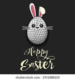 Happy Easter. Cute Muzzle rabbit in the form of a golf ball and egg. Easter bunny on an isolated background. Pattern for greeting card, banner, poster, ad, invitation. Vector illustration