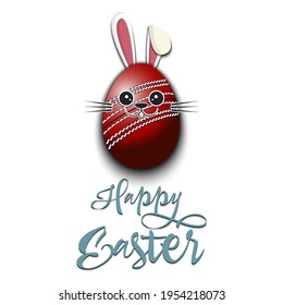 Happy Easter. Cute Muzzle rabbit in the form of a cricket ball and egg. Easter bunny on an isolated background. Pattern for greeting card, banner, poster, ad, invitation. Vector illustration