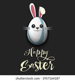 Happy Easter. Cute Muzzle rabbit in the form of a rugby ball and egg. Easter bunny on an isolated background. Pattern for greeting card, banner, poster, ad, invitation. Vector illustration
