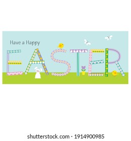 happy Easter cute patterned typography graphic