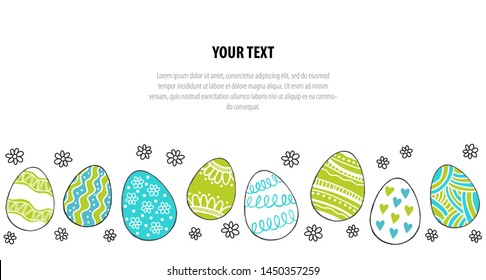 Happy Easter. Cute postcard with eggs. Hand Drawn vector illustration.