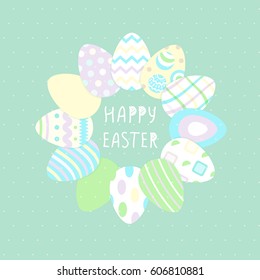 Happy Easter cute poster With eggs. Vector illustration