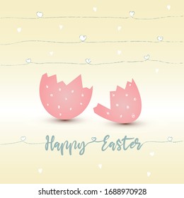 Happy Easter cute poster With eggshell on a striped background. Vector illustration. Wallpaper, flyers, brochure,voucher