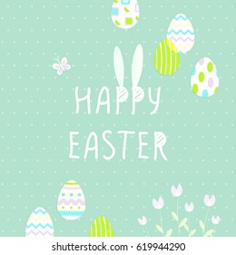 Happy Easter cute poster With hanging eggs. Vector illustration