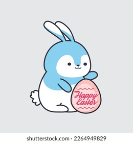 Happy Easter. Cute Easter rabbit or bunny with easter egg. Children illustration.