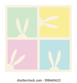 Happy Easter, cute rabbit, bunny Holiday greeting card. Vector Illustration.