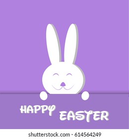 Happy Easter, cute rabbit, bunny Holiday greeting card. Vector Illustration.purple blackguard